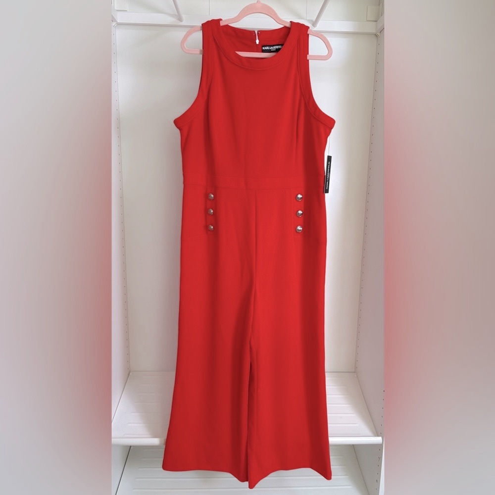 Karl Lagerfeld Orange Wide Leg Crop Jumpsuit - Picture 3 of 6